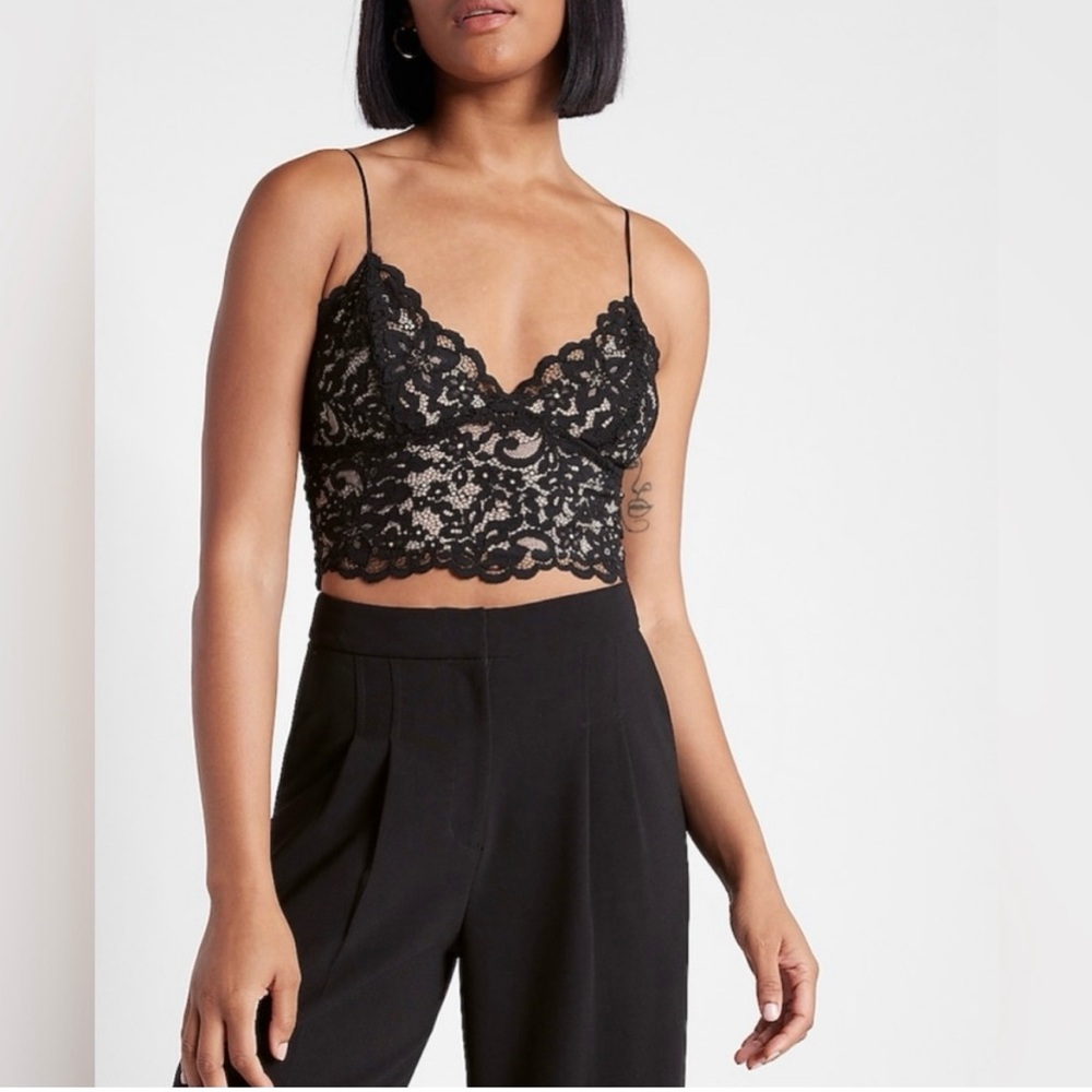 NWT Express Allover Lace Cropped Cami Contrast Black Tan Women’s Size XL